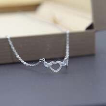 1pc Copper Alloy Zirconia Stone Angel Wings Pendant Necklace, Heart Shaped Luxury Fashion Jewelry, Comes With Heart Shaped Jewelry Box, Valentine's Day Gift - Silver - View 6