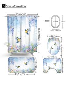 1pc/4pcs Floral Print Multipurpose Bathroom Decor Set Includes: Waterproof Shower Curtain With 12 Hooks, Bathroom Anti-Slip Mat, U-Shaped Toilet Mat, Round Toilet Lid Mat - Suitable For All Bathroom Scenes Back To School