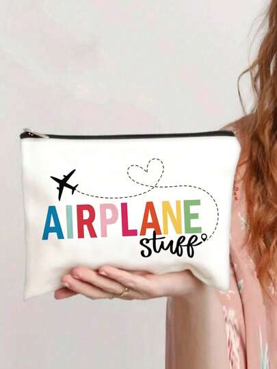 1pc "Flight Attendant" Themed Makeup Bag - Durable Polyester, Multi-Color, Adult Cosmetic Bag With Humorous Travel Inspired Design - Ideal For Travel, Business Trip, Gym, Camping And Outdoor Activities, Christmas Gift