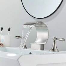 Widespread Bathroom Sink Basin Faucet With Waterfall Design, 2 Handle, 3 Hole Vanity Mixer Tap For Enhanced Style And Functionality