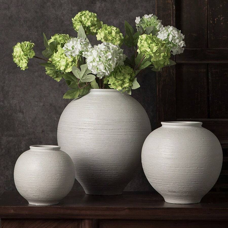 1pc White Ceramic Flower Vase, Retro Style, Suitable For Home Decor, Modern Minimalist Decorative Flower Vase Set, Suitable For Fresh Flowers, Bohemian Style Flower Vase, Luxury Large Flower Vase, Home Decor, Center Decor, Wedding Decor Flower Vase, Best Gift For Friends. Gifts Birthday Graduation - Round Multi-color - View 1