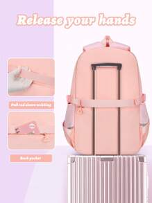 3pcs/Set Teen Girl's Backpack - Middle School Student Bag With Lunch Box Pocket & Pencil Case, 15.6-Inch School Laptop Backpack, Casual Simple Multi-Pocket Design With Plush Ball Pendant, Back-To-School Essential For School & Travel