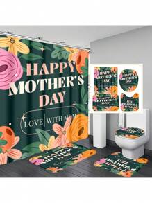 1 件/4 件母亲节花卉浴室装饰套装，带 12 个挂钩的防水浴帘，防滑浴室垫，U 型马桶垫和圆形马桶座套，适合所有浴室场合 - 彩色 - 查看 30
