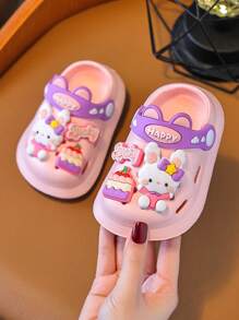 Kids Cartoon Rabbit & Bear Design Breathable Sandals Slippers For Summer - Pink - View 5