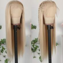 13X6 Platinum White Synthetic Lace Front Wigs 28 Inch Pre Plucked Long Straight Hair Wigs Glueless White Wigs Heat Resistant Fiber Hair Natural Halloween Wigs Platinum Blonde Lace Front Wigs For Women For Daily Christmas Party Cosplay Use - Light Blonde - 查看 3