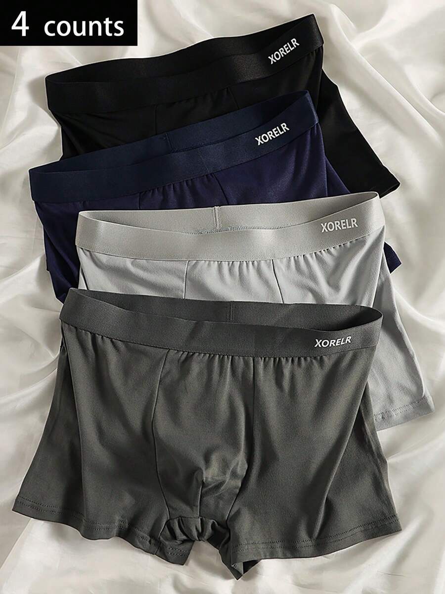 4pcs Men's Solid Color Comfortable Simple Style Briefs Underwear