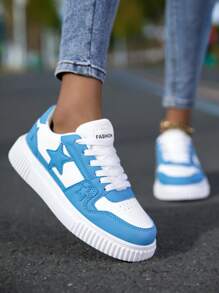 Zapatillas de lona con diseño de estrellas, de estilo casual y plataforma, con cordones, para uso unisex, para mujer - Azul - Ver 3