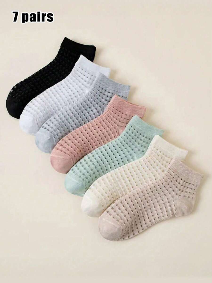 5/7 Pairs Women's Breathable Mesh Short Socks, Comfortable For Casual Daily Wear, Spring/Summer