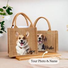 Personalized Pet Photo Burlap Tote Bag, Tote Bag With Dog Cat Photo, Custom Pet Bag, Cat Tote Bag, Dog Mom Tote Bag, Pet Owners Gift For Her, All-Purpose, Large Capacity, Versatile, Multifunction, Colorful, Cute, Adorable, Contracted, Funny, Kawaii, Y2K, Minimalist, Commuting, Business Casual, Basics, Custom, Ideal Gifts For Her, Her, Family, Friends, Girlfriend, For Anniversaries, For Birthdays, For Holiday/ Vacation, For Outdoors/Outings/Travel/Hiking/Stadium/Sports/Climbing, For Business/Commute/Work/Office