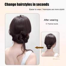 女士凌乱发髻发夹，凌乱波浪卷发发髻接发，蓬松盘发发髻夹式合成假发马尾接发