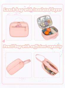 3pcs/Set Teen Girl's Backpack - Middle School Student Bag With Lunch Box Pocket & Pencil Case, 15.6-Inch School Laptop Backpack, Casual Simple Multi-Pocket Design With Plush Ball Pendant, Back-To-School Essential For School & Travel