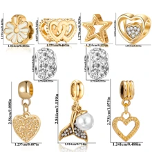 9pcs Set, European & American Style Craft, Multi-Design Set, Exquisite & Versatile, Cute Crown, Loving Heart, Pearl Mermaid Tail, Heart Ceramic Beads Pendant, DIY Bracelet & Bangle Accessory - Hollow Heart Five-petal Flower Set - View 9