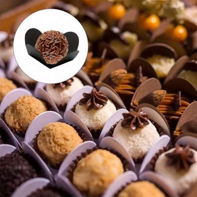 50 unidades de bandejas para embalagem de chocolate, caixas espaçadoras de papel branco e preto, embalagens dobráveis em formato de flor, base para doces e sobremesas para casamento, aniversário e suprimentos para festas