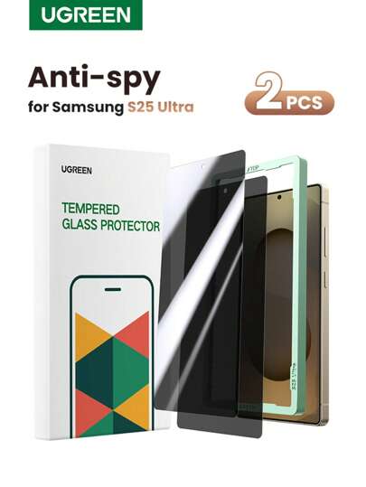  UGREEN 2PCS Privacy Screen Protector Borderless Full Screen For Sam Sung S25 Ultra Anti-Spy Tempered Glass Screen Protector Waterproof Shockproof Anti-Fall Anti-Fall Scratch Resistant Anti-Fingerprint