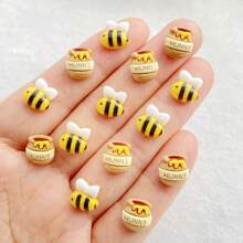 20 piezas de ornamentos de arte de uñas con estatuillas de abeja y tarro de miel de resina vibrante, tipo Kawaii, pintadas a mano, de alta calidad y con parte trasera plana, para manualidades de uñas DIY, decoración de álbumes de recortes y accesorios para joyería