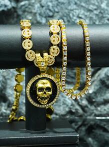1Set Skull Pendant Smiling Face Necklace & Tennis Chain Necklace Suit, Unique Personalized Men's Necklace Suitable For Daily Wear - Skull Pendant - View 10
