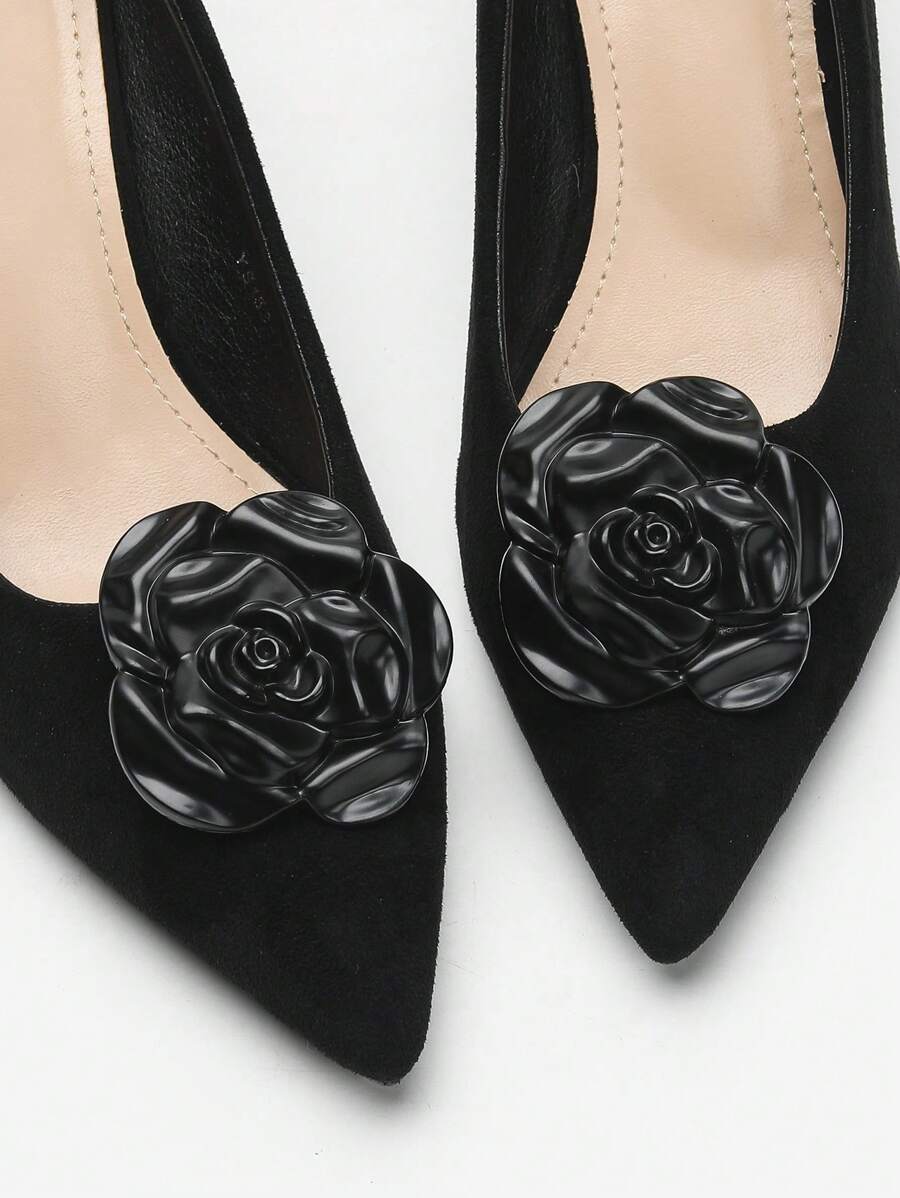 DIY 3D Flower Shoe Clips, Suitable For High Heels - Black - View 1
