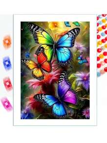 Pintura de diamante 5D, bordado de diamante completo con mariposa y flor, arte de punto de cruz para decoración del hogar, regalo hecho a mano