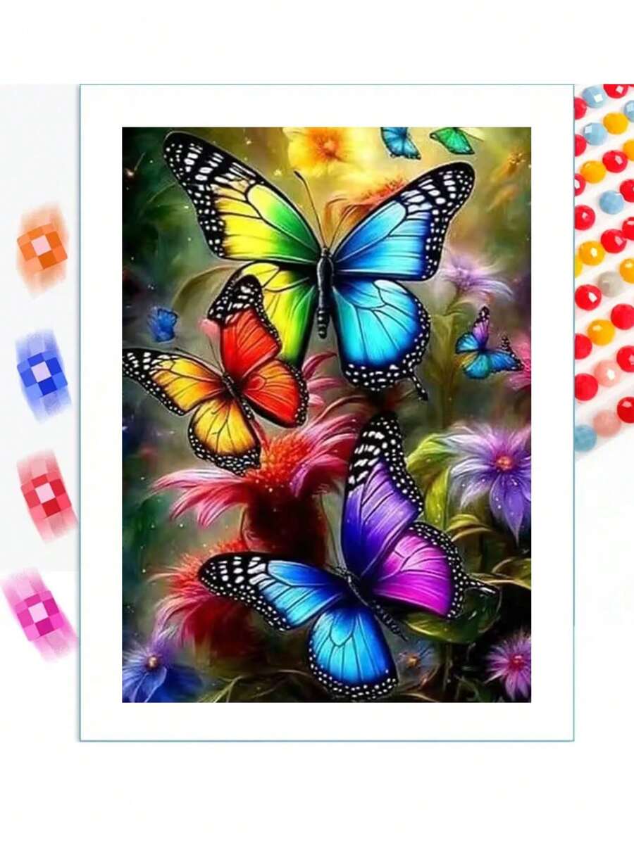 Pintura de diamante 5D, bordado de diamante completo con mariposa y flor, arte de punto de cruz para decoración del hogar, regalo hecho a mano
