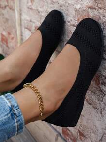 Giày đế bằng mũi tròn cho nữ, Dép đan, Giày ba lê thoáng khí cỡ lớn, Giày đế bằng cổ thấp thoải mái cho nữ mùa hè, Giày mẹ, Giày nữ mùa xuân đa năng, Phong cách Boho màu đen, trắng, xanh ô liu, be, xanh da trời, xanh nhạt, kaki, nâu nhạt, xanh navy, vàng, cho mùa xuân và mùa thu - màu đen - Xem 3