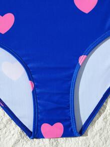 Heart Print Hollow Waist One-Piece Swimsuit, Girly Style - Multicolor - View 4