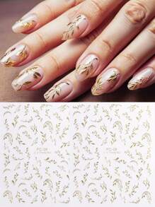 2 pezzi Adesivi per unghie con foglie dorate 3D , adesivi decorativi per unghie di lusso con foglie fai-da-te, decorazione per la manicure, adesivi per unghie diy per salone
