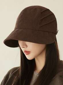 1pc Pleated Corduroy Fashion Bucket Hat, High Quality, Autumn New Riding Cap Design, Solid Color Casual Polyester(Polyester) No Baseball Cap, Spring/Summer - As Picture - View 10