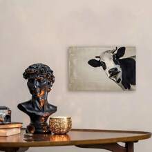 Framed Canvas Print Wall Art Black & White Cow Portrait On Grunge Background Animals Wildlife Digital Art Realism Rustic Scenic Nature Photography Colorful For Living Room, Bedroom, Office - Framed - View 5