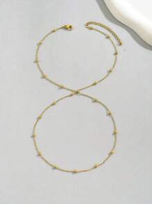 1 件 18K 镀金不锈钢时尚脚趾链，适合女性，时尚旅行和海滩度假（珠子数量随机） - 金色 - 查看 5