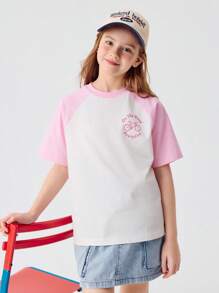 Balabala Girls' Quick-Dry Cotton T-Shirt, Soft & Breathable - White and Red - View 1