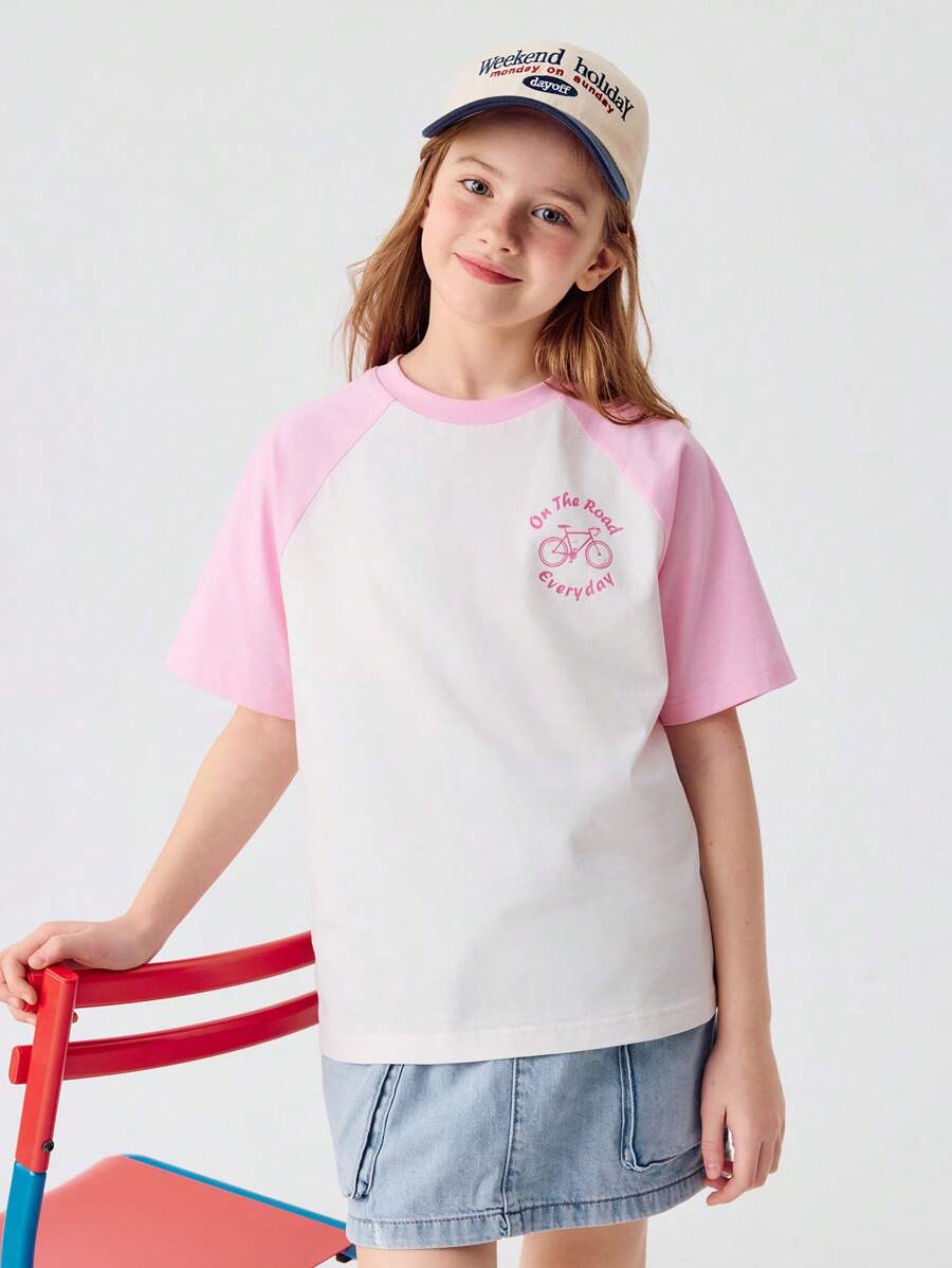 Balabala Girls' Quick-Dry Cotton T-Shirt, Soft & Breathable - White and Red - View 1