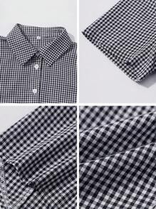 BabeHomee Fall Women Outfits Y2K Back To School Containing Cotton Slim Lapel Short-Sleeved Button Design Blue Checkered University Shirt Top