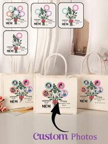 Custom Photos Personalized Tote Bags,Flower Photos Custom Tote Bag, Travel Bags,Simple Large-Capacity Handbag, Portable Casual Storage Tote Bag, Multifunctional Shopping Bag,New Design, Large Capacity,Vacation, Must-Have For The Postman, Must-Have For Back To School, Must-Have For Vacation, Must-Have For The Beach, Valentine's Day Gifts, Mother's Day Gifts, Anniversary GiftsSuitable For Birthday, Beach, Holiday,School Bag , - Multicolor - View 1