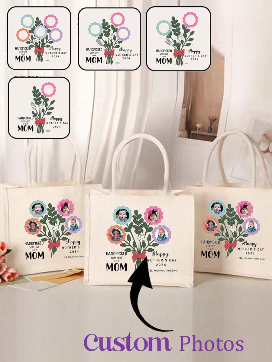Custom Photos Personalized Tote Bags,Flower Photos Custom Tote Bag, Travel Bags,Simple Large-Capacity Handbag, Portable Casual Storage Tote Bag, Multifunctional Shopping Bag,New Design, Large Capacity,Vacation, Must-Have For The Postman, Must-Have For Back To School, Must-Have For Vacation, Must-Have For The Beach, Valentine's Day Gifts, Mother's Day Gifts, Anniversary GiftsSuitable For Birthday, Beach, Holiday,School Bag , - Multicolor - View 1