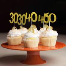 10 件金色闪光数字水果签，适用于生日、节日派对蛋糕装饰（30/40/50/60）、圣诞节