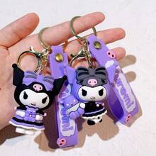 Sanrio 2 piezas Llavero de Kuromi de Sanrio oficial en forma de negro y morado, para decorar el coche, la bolsa, accesorios de anime