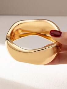 1 件厚树脂手镯，简约金色金属袖口手镯，女士叠戴手镯 - 彩色 - 查看 17