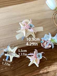 1pc Ocean Theme Hair Clip With Faux Flower, Starfish And Shell Decor Hair Accessory, Double-Sided Flower Hair Claw Clip, Suitable For Daily Life, Vacation, Party Hair Jaw Clip