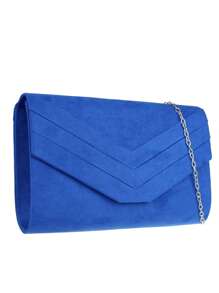 Girly Handbags Womens Faux Suede Plain Clutch Bag - Royal Blue - View 3