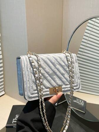 Fashionable Minimalistic Chic Solid Color Shoulder Crossbody Bag With Metal Decor, Small Square Handbag For Women