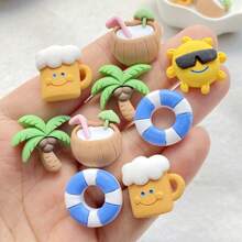 10/20pcs Colorful Resin Summer Beach Theme Cartoon Coconut Tree, Coconut Milk Drink Bottle, Swimming Ring, Sunglasses Figurines - Embellishments For DIY Scrapbooking, Wedding Decor & Jewelry Crafting - Easy To Use, Self-Adhesive, And Versatile Accessories - Mixed - View 5