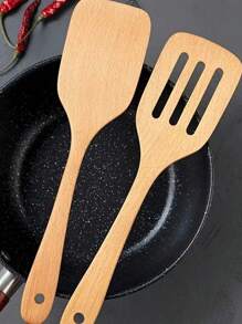 1PC Minimalist Kitchen Utensils - Non Stick Wooden Shovel And Slotting Sharpener With Elegant And Natural Design, Smooth Surface, Multi Purpose, Space Saving, Handmade Classic Style, Eternal Cooking Feeling, Gift For Kitchen Workers, Rural Style
