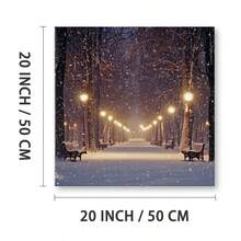 1 Pc, Framed Canvas Wall Art. A Snowy Night Scene In The Park, Art Printed Canvas Poster. Ideal Gift For Bedroom, Living Room, Hallway, Kitchen, Bathroom, Cafe, Bar Dormitory Wall Decoration. Home Decoration Festivals 1