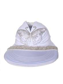 Casual Polyester Embellished Beaded Bow Decor Rhinestone Mesh Top Baseball Cap/Visor Hat For Women, Summer