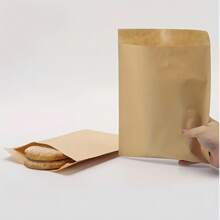 100pcs/Pack Disposable Kraft Paper Food Storage Bags With Oil-Resistant Lining, Suitable For Popcorn, Chips, Candies, Sandwiches, Burgers, Cookies, Bakeries And Pastries Packaging - Unbleached Snacks And Lunch Bags 10" X 9.6"