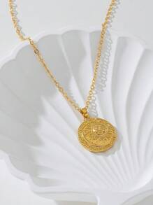 1 件女士传统复古风格太阳吊坠项链 - 金黃色 - 查看 5