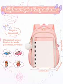 3pcs/Set - Large Capacity Girl's Backpack. Student Bag With Lunch Box Bag And Pencil Case. Simple 15.6-Inch School Laptop Backpack. Outdoor Travel Bag With Plush Ball Pendant. Back-To-School Essential. Suitable For School And Travel