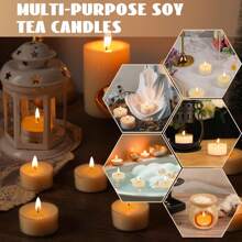 50/120 Pack Of Soy Tea Candles, Each Burns For 6 Hours. Bulk Packed Natural Soy Wax Tea Candles Without Paraffin, Unscented Small Tea Candles, Suitable For Emergencies And Dinners. - 6 giờ - Xem 7