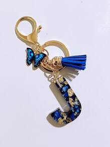 1pc Women's Beige Resin Letter Heart Shape Tassel Casual & Cute Style Keychain, Creative Decoration Gift For Friend Car Accessories Bag Charm Backpack For School Goth Y2k