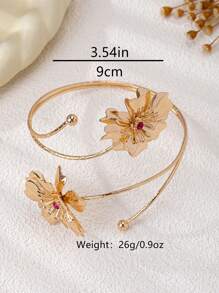1pc Fashionable Unique Flower Inlaid Arm Band Cuff, Suitable For Women Vacation Wear - Golden - View 3